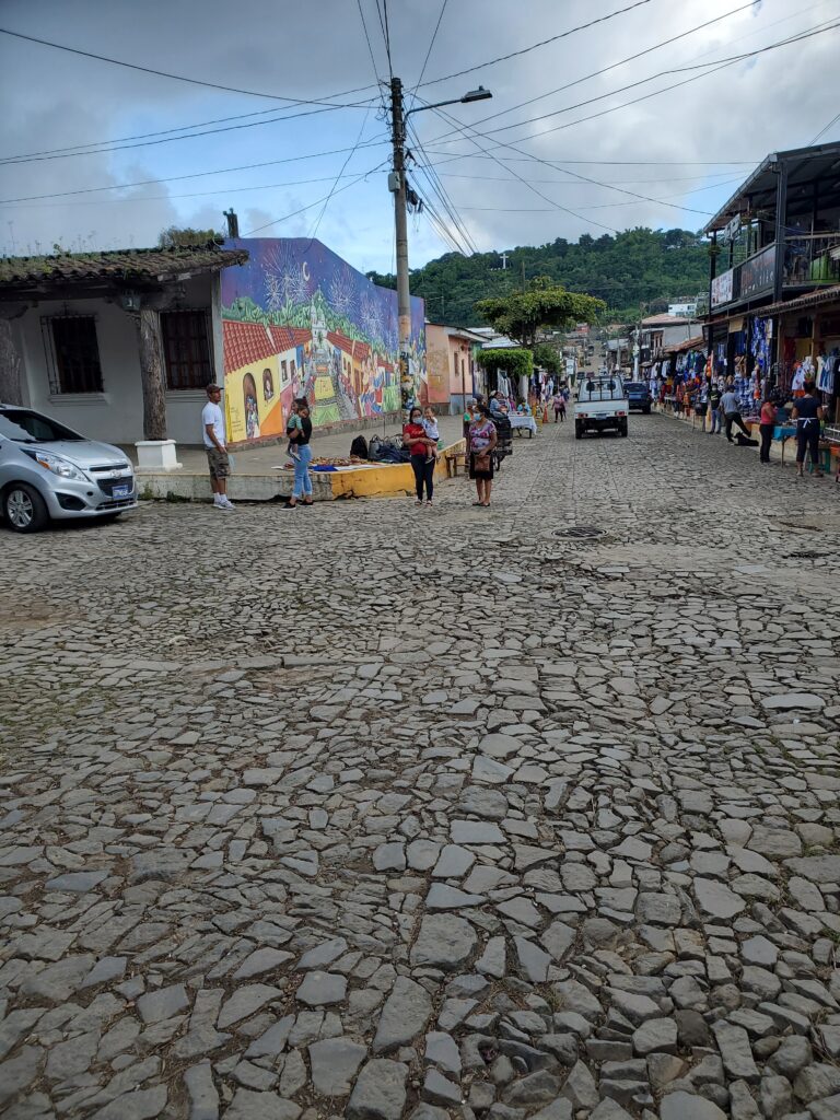 Cobblestone streets in Ataco, driving in El Salvador